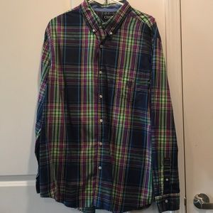 Men’s Chaps Button Down XL: blue, green, purple.